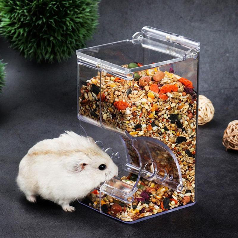 Transparent Plastic Hamster Feeder Food Box - Innovative Fixable Design-0