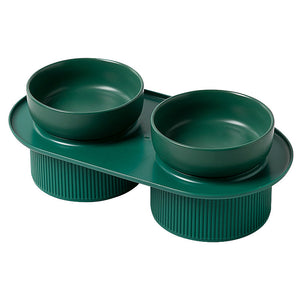 Pre Order - Ribbed Ceramic Double Pet Bowl 3pc Set - Emerald-0