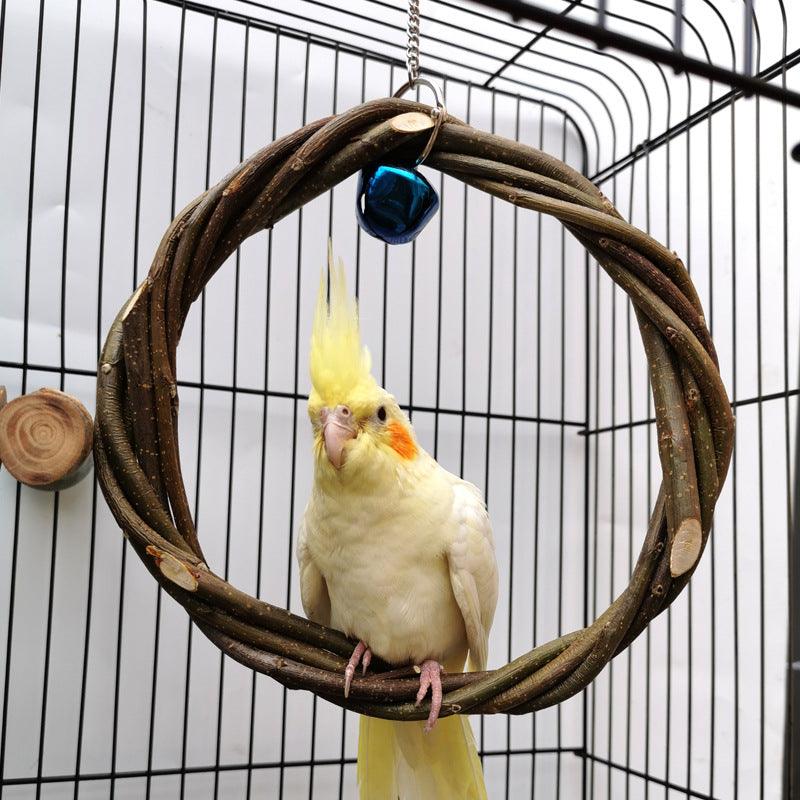 Rattan Ring Bird Cage Chewing Toy With Standing Frame - Natural Apple Branch Braided Ring For Birds-8