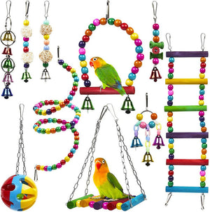 10-Piece Parrot Playtime Paradise: Wooden Bead Rotating Ladder, Swing Stand, And Chew Toy Set-5