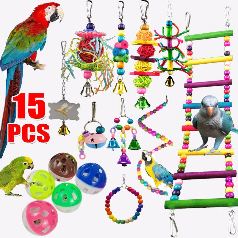 10-Piece Parrot Playtime Paradise: Wooden Bead Rotating Ladder, Swing Stand, And Chew Toy Set-6