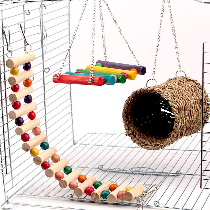 Colorful Wood Parrot Playground: Swing, Climb, And Play!-2