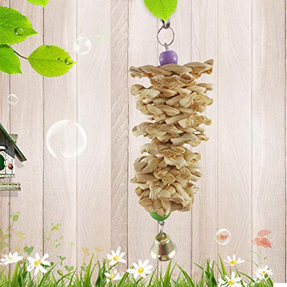 Natural Grass Bird Parrot Toy With Bell - Interactive Hanging Cage Toy For Bored Parrots-4