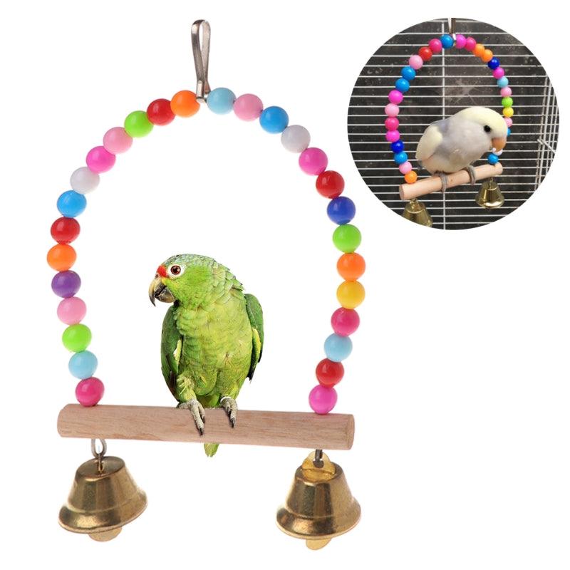 Colorful Beaded Bird Swing With Bells-0