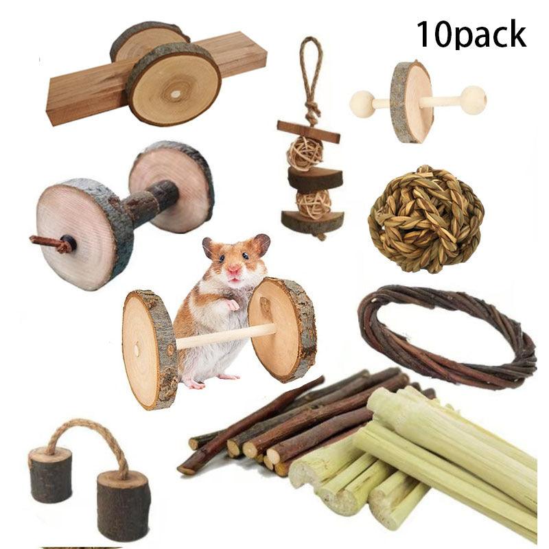 Natural Wood Play Molar Toy Set For Hamsters, Rabbits, And Birds-5