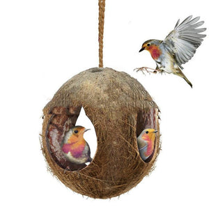 Rustic Retreat Coconut Shell Bird Nest Feeder-1