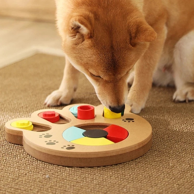 Wood Puzzle Toys Increase IQ Interactive Slow Dispensing Feeder Pet Cat Puppy Training Games FeedingFeeding Food Intelligence Toy-1