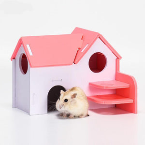 Colorful Double-Storey Hamster Sleeping Nest: A Stylish Wooden Villa Toy For Small Pets-0