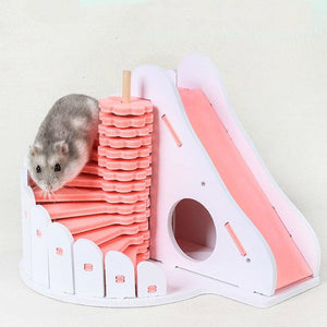 Cozy Woodland Retreat: Small Wooden Hamster Sleeping Nest With Round Slide-1