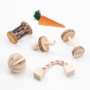 Natural Wood Pet Toy Set: Interactive Playtime Fun For Hamsters, Rabbits, Guinea Pigs, Parrots, Cats, And Dogs-6