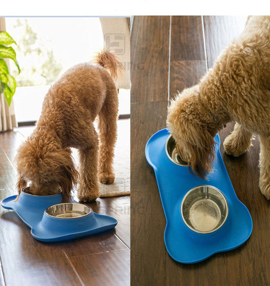 Pets Silicone Bowls Dogs Stainless Steel Double Food Water Bowls with No-Skid Silicone Mat Pet Dog Feeder Bowls Cat Puppy Bowl-0