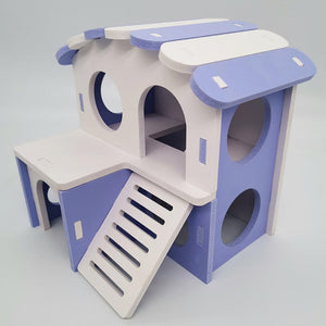 Colorful Double-Storey Hamster Sleeping Nest: A Stylish Wooden Villa Toy For Small Pets-4