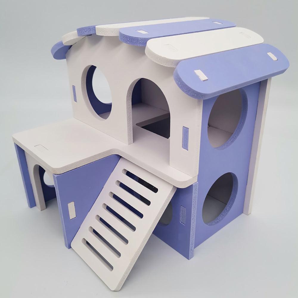 Colorful Double-Storey Hamster Sleeping Nest: A Stylish Wooden Villa Toy For Small Pets-15