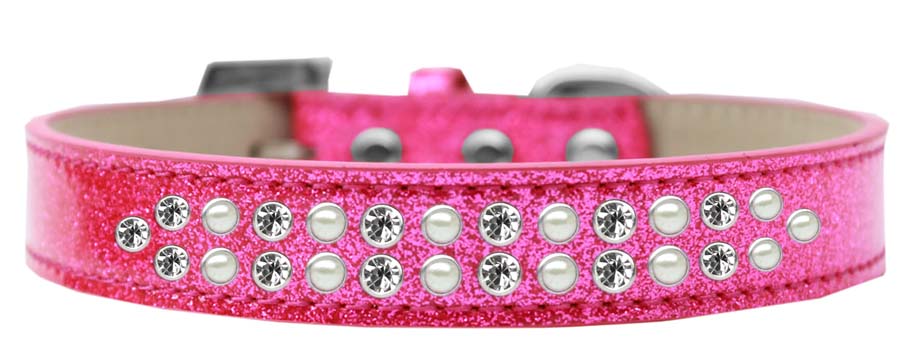 Dog, Puppy & Pet Ice Cream  Collar, "Two Row Pearl and Clear Crystal Rimsets"-8