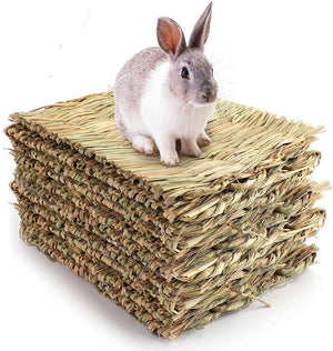 3 Pack Natural Wood Rabbit Bunny Mat Toy Bed For Small Animals Like Guinea Pig And Parrot - Durable And Cozy Straw Mat Set-0