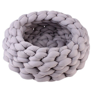 Chunky Cotton Braided Knit Pet Bed in Grey-0