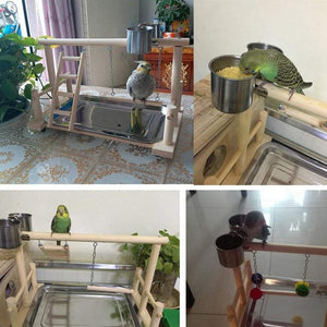 Wooden Avian Oasis: Small Cockatiel Floor Parrot Standing Stand-4