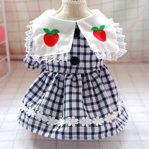 Blue Plaid Apple Elegant Dress Beautiful Princess Dress for Pets Party Wear-1