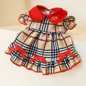 Beige Plaid Elegant Dress Beautiful Princess Dress for Pets Party Wear-0