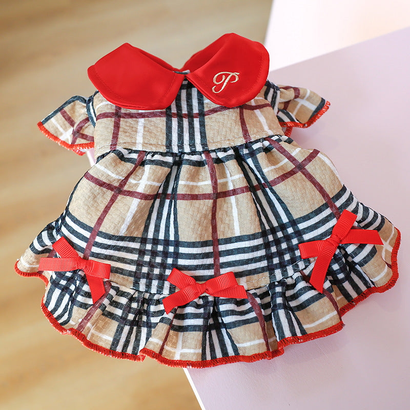 Beige Plaid Elegant Dress Beautiful Princess Dress for Pets Party Wear-2