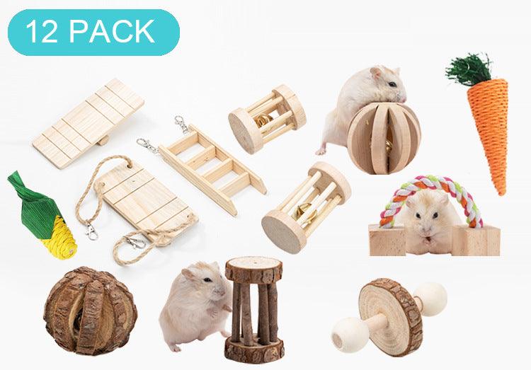 Natural Wood Pet Toy Set: Interactive Playtime Fun For Hamsters, Rabbits, Guinea Pigs, Parrots, Cats, And Dogs-7