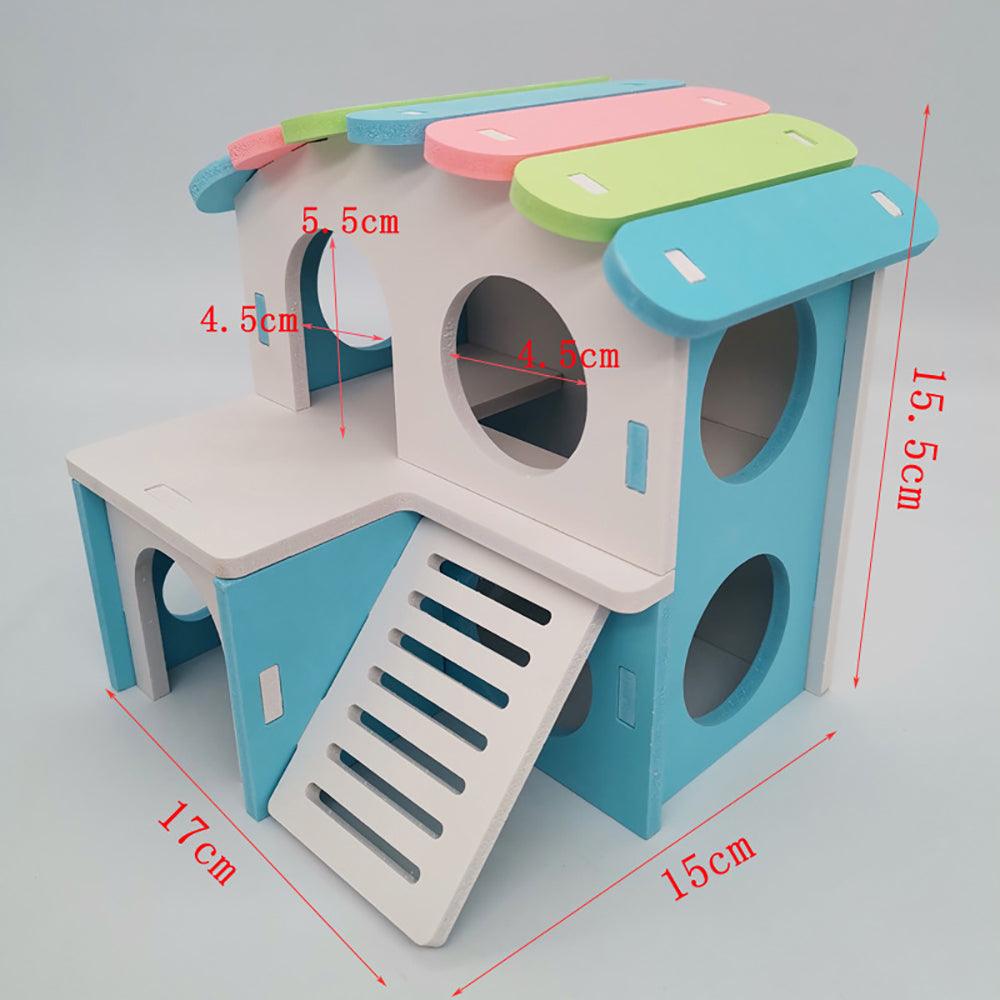 Colorful Double-Storey Hamster Sleeping Nest: A Stylish Wooden Villa Toy For Small Pets-6