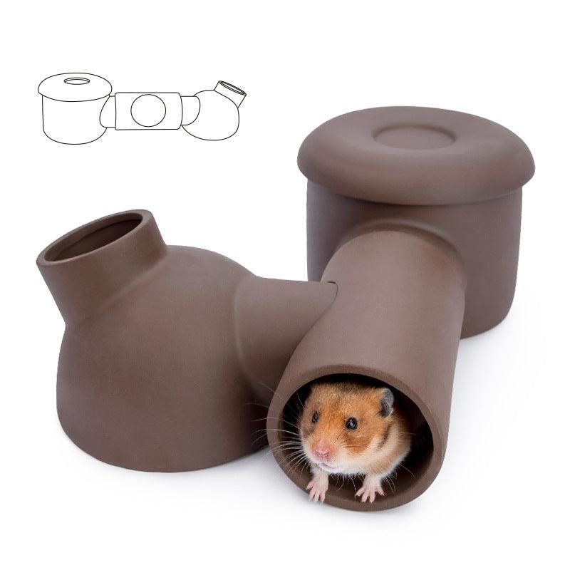 Golden Silk Bear Ceramic Hamster Zisha Tunnel Room - Ultimate Luxury Hamster Habitat-4