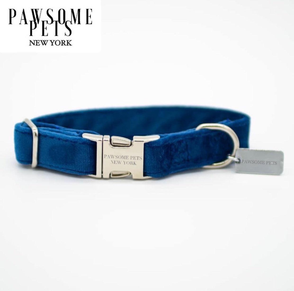 SMALL SIZE DOG & CAT COLLAR - DARK BLUE VELVET-0