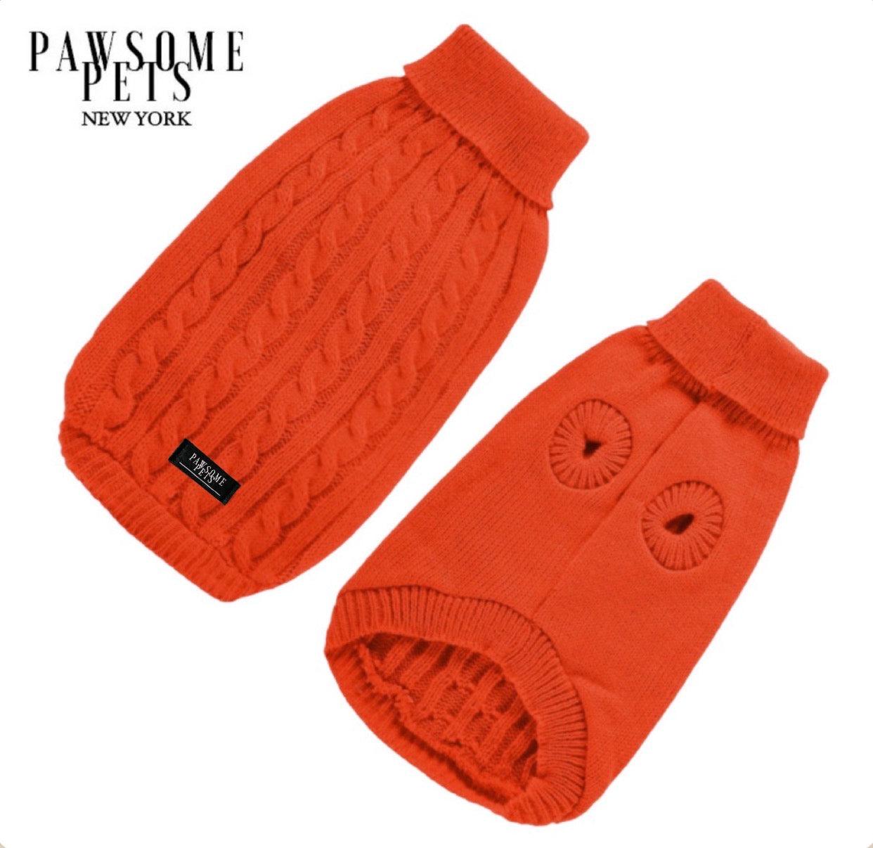 DOG AND CAT CABLE KNIT SWEATER - ORANGE-0