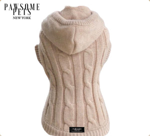 (EXTRA WARM) DOG AND CAT CABLE KNIT SWEATER WITH HAT - BEIGE-0