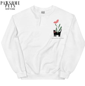 SWEATSHIRT - BLACK CAT WITH FLOWER(UPPER RIGHT)-0