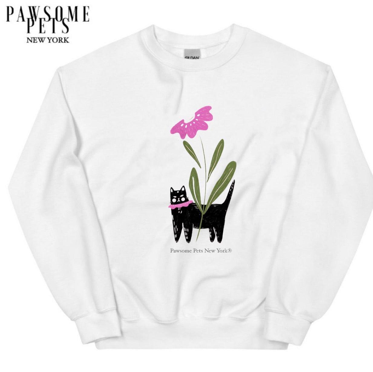 SWEATSHIRT - BLACK CAT WITH PURPLE FLOWER-0