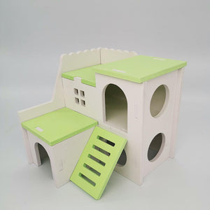 Colorful Double-Storey Hamster Sleeping Nest: A Stylish Wooden Villa Toy For Small Pets-7