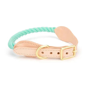 Luxe Royal Leather Rope Collar - Mint Green-0