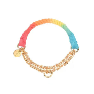 Cotton Rope Collar With Lightweight Gold Chain - Rainbow-0