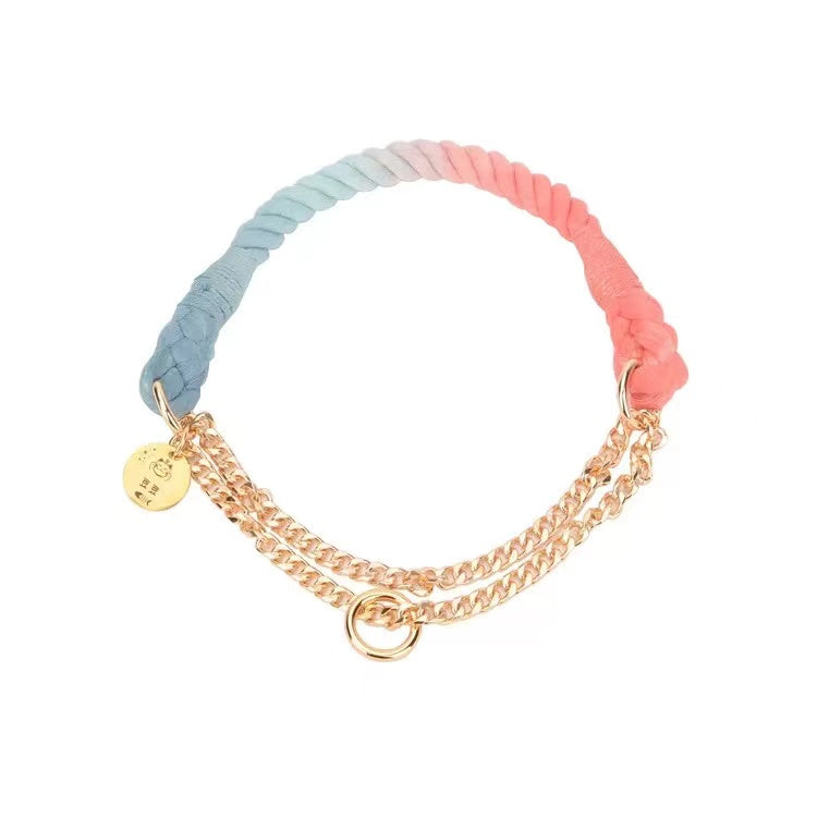 Cotton Rope Collar With Lightweight Gold Chain - Daydream-0