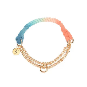 Cotton Rope Collar With Lightweight Gold Chain - Sunset-0