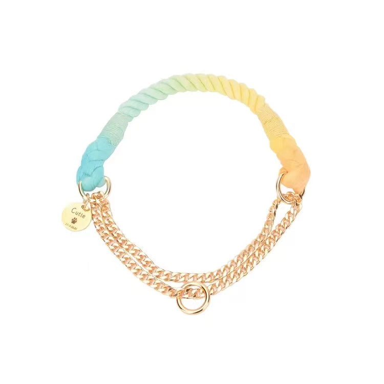 Cotton Rope Collar With Lightweight Gold Chain - Bubble-0