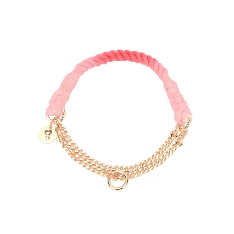 Cotton Rope Collar With Lightweight Gold Chain - Strawberry Love-0