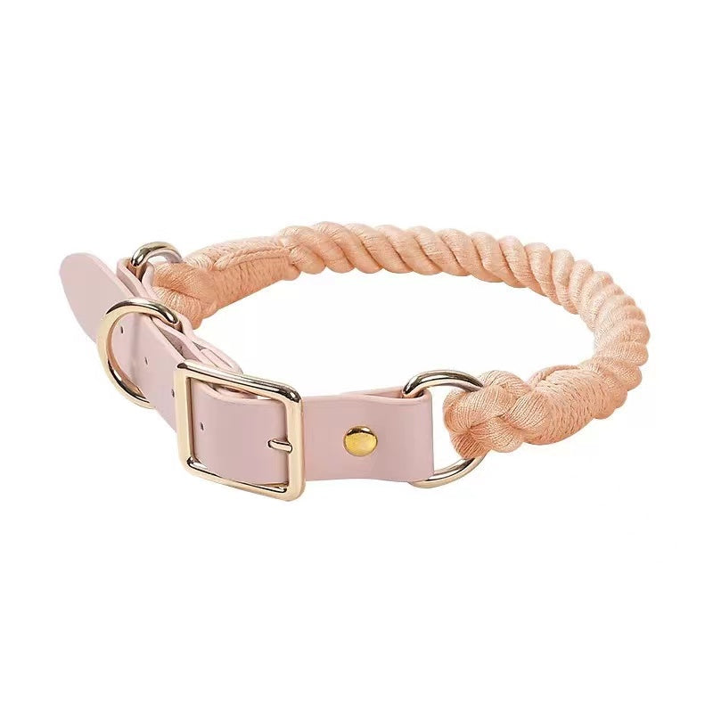 Luxe Royal Leather Rope Collar - Cotton Coral-0