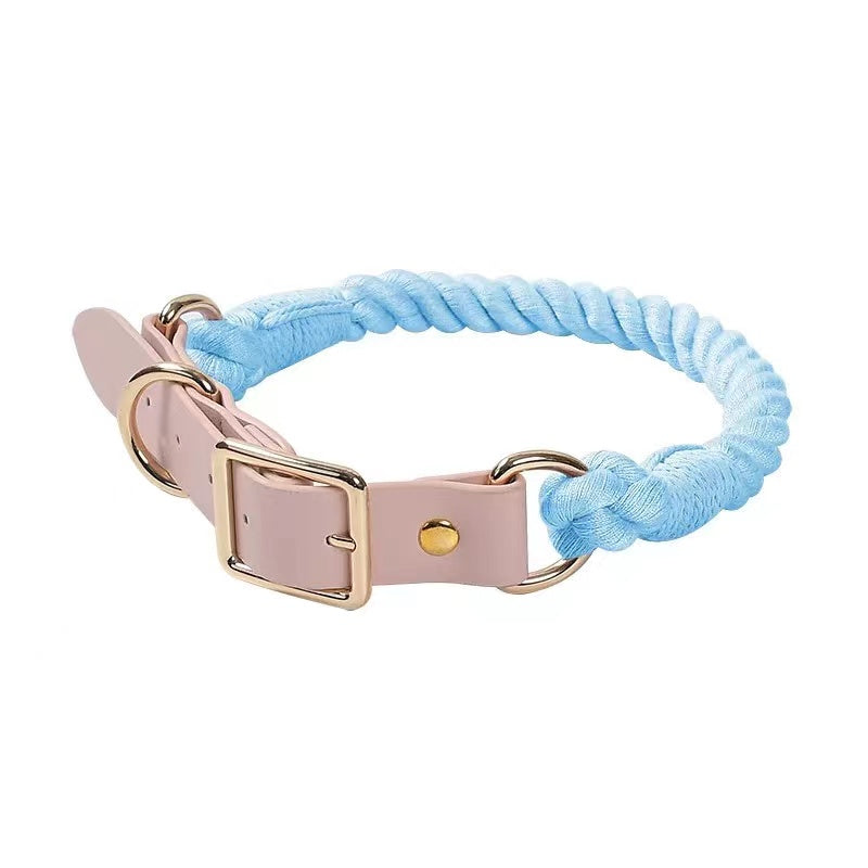 Luxe Royal Leather Rope Collar - Sky Blue-0