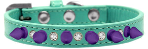 Pet and Dog Spike Collar, "Clear Crystals & Purple Spikes”-4