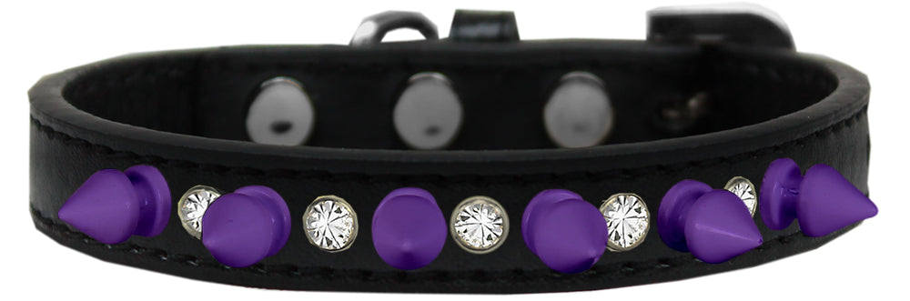 Pet and Dog Spike Collar, "Clear Crystals & Purple Spikes”-5