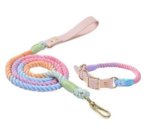 Luxe Royal Leather Rope Leash and Collar Set - Macaron-0