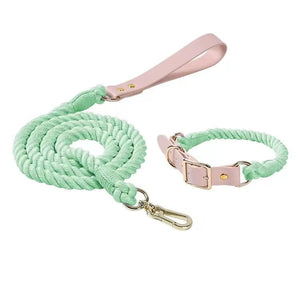 Luxe Royal Leather Rope Leash and Collar Set - Mint Green-0