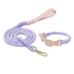 Luxe Royal Leather Rope Leash and Collar Set - Violet-0