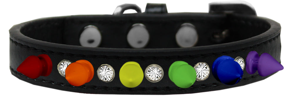 Pet and Dog Spike Collar, "Clear Crystals & Rainbow Spikes”-5