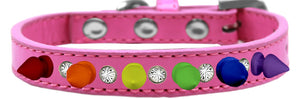 Pet and Dog Spike Collar, "Clear Crystals & Rainbow Spikes”-6