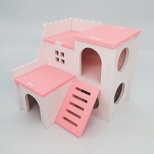 Colorful Double-Storey Hamster Sleeping Nest: A Stylish Wooden Villa Toy For Small Pets-23