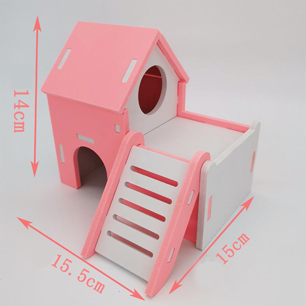 Colorful Double-Storey Hamster Sleeping Nest: A Stylish Wooden Villa Toy For Small Pets-9